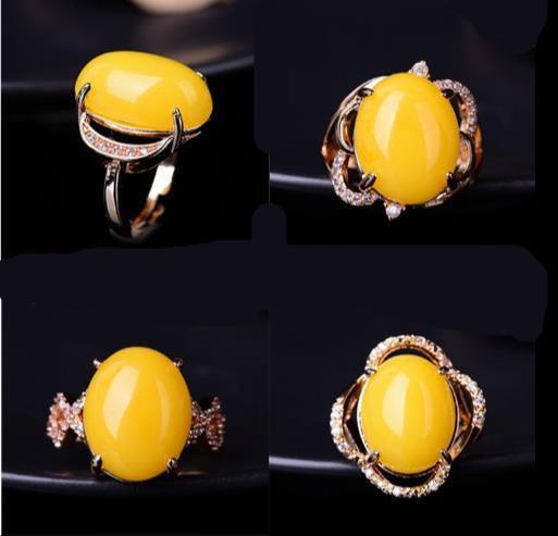 925 fine silver female natural amber beeswax yellow chicken oil ring live fashion rose gold ring