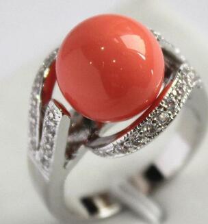 Free Shipping fancy lady's silver-color with crystal decorated &12mm salmon pink shell pearl ring(#7.8.9)