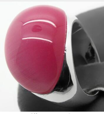 Free Shipping bunsex 20*26mm Pretty Natural Fuchsia Opal Cat Eye 925 Silver Ring Size 7/8/9/10 valentise and anniversary gift