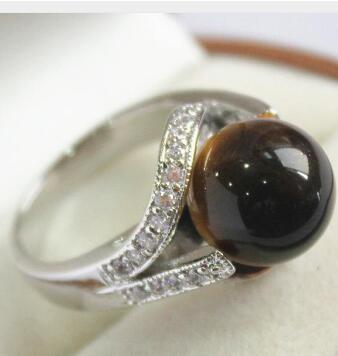 Free Shippinglady's beautiful new design jewelry silver plated with crystal decorated &12mm brown jades bread ring(#7.8.9)