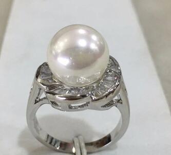 Free ShippingR001 New lady's fashion silver plated inlay crystal 12mm white shell pearl ring SIZE 6/7/8/9/10