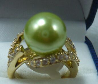 Free ShippinG Noblest 12mm green shell pearl 18KGP ring(#7.8.9)