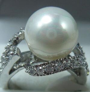 Free ShippinG Noblest 12mm white shell pearl 18KGP ring(#6,7,8,9)