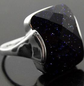 Free Shipping 13*16mm Natural Faceted Blue Sandstone 925 Sterling Silver Ring Size 7/8/9/10 for festival gift#)