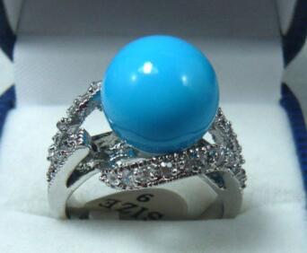 Free ShippingNoblest 12mm blue shell pearl 18KGP ring(#6,7,8,9)