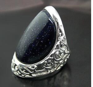 Free Shipping man/woman Solid 925 Sterling Silver 27*33mm Blue Sandstone Ring Siz 7/8/9/10