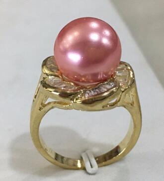 Free ShippinG R010 New lady's 18kgp inlay crystal flower shape 12mm pink shell pearl fashion ring SIZE 6/7/8/9/10