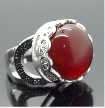 Free Shipping nice valentise gift 925 Silver 16mm Natural Red Natural Stone Ring Size 7/8/9/10