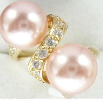 Free ShippinG charm 10mm pink shell pearl 18KGP ring(#6-9)