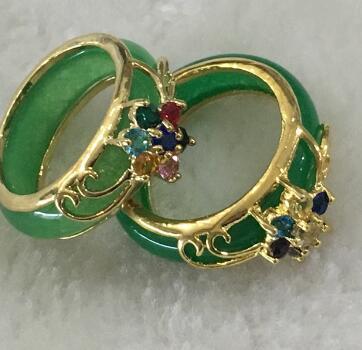 Free Shipping 2PCS Lady's Elegent Hand Carving Green Jades Ring size :7-9