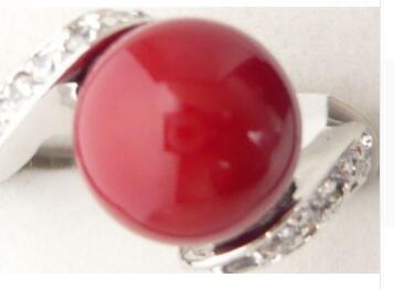 Free ShippinGCharm red shell pearl 18KGP ring(#6-9)