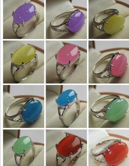 Free ShippingFashion jewelry lady's beautiful 6 colors jades silver plated ring 7/8/9#