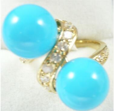 Free ShippinG charm 10mm blue shell pearl 18KGP ring(#6-9)