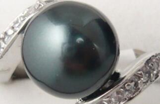 Free ShippinG Charm black shell pearl 18KGP ring(#6-9)