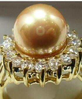 Free ShippinG Fine 10mm yellow shell pearl bead 18KGP ring(#6,7,8,9)