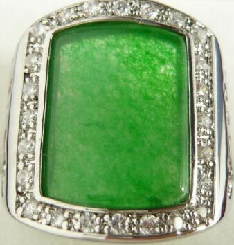 Free Shipping wholesale nice man's silver plated green Natural Stone ring(#9.10.11)