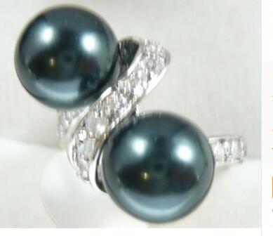 Free ShippinG charm 10mm black shell pearl 18KGP ring(#6-9)