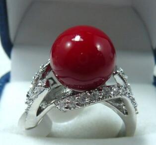 Free ShippinG Noblest 12mm red shell pearl 18KGP ring(#6,7,8,9)