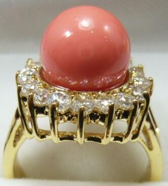 Free Shipping wholesael lady's noble 10mm pink shell pearl bead 18KGP plated ring(#6,7,8,9)