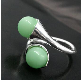 Free ShippinGwholesale noble GREEN Natural Stone BEAD ROUND GEMS 925 STERLING SILVER RING SIZE 7 8 9 10