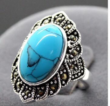 Free Shipping vbwholesale Fashion Natural Tibetan Natural Stone 925 Sterling Silver Ring Jewelry Size 8 9 10