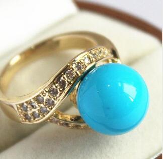 Free Shipping cute lady's 18KGP with crystal decorated &12mm blue shell pearl ring(#7 8 9 10)