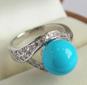 Free Shipping high quality lady's silver plated with crystal decorated &12mm blue shell pearl ring(#7 8 9 10)