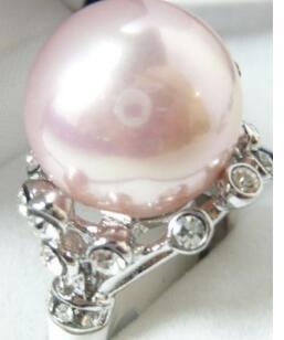 Free Shipping Perfect 14mm pink sea shell pearl 18KGP ring(#6,7,8,9)