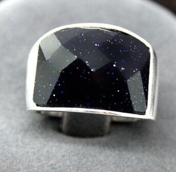 Free ShippinG COOL MEN'S WOMEN'S 925 SILVER FACETED BLUE SANDSTONE RING SIZE 7/8/9/10