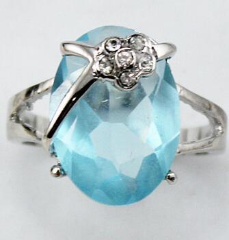 Free Shipping wholesale sky blue Zirconia flower silver plated flower crystal ring #7,8,9