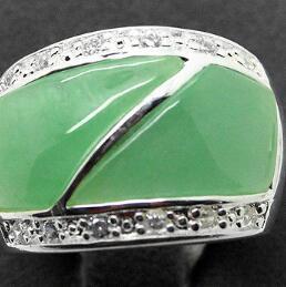 Free Shipping Natural Green Natural Stone 22X16mm 925 Sterling Silver Marcasite Ring Size 7/8/9/10