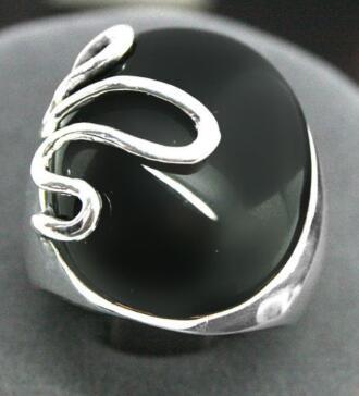 Free Shipping 17*21mm RARE NATURAL BLACK Natural Stone ONXY 925 STERLING SILVER RING SIZE 8/9/10