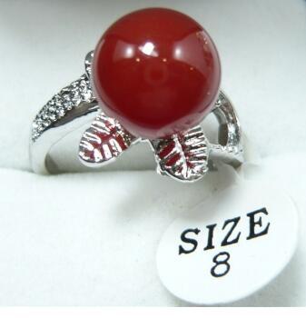 Free Shipping wholesale silver plated crystal plated flower 10mm red bead ring (7,8,9#) R015