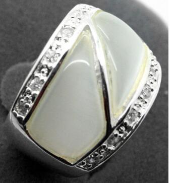 Free Shipping 22*16mm RARE NATURAL CLEAR WHITE OPALS 925 SILVER RING SIZE 7/8/9/10