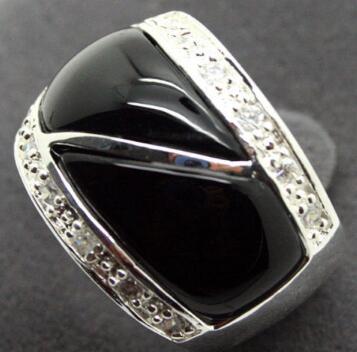 Free Shipping 22X16mm Natural Black Natural Stone Solid 925 Silver Ring Size 7/8/9/10ITE SQUARE RING SIZE 7/8/9/10