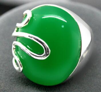 Free Shipping 17*21mm VINTAGE NATURAL GREEN Natural Stone GEM RICH LUCKY 925 SILVER RING SIZE 7-10atural Stone Ring Sz 7/8/9/10