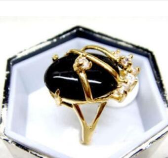 Free Shipping beautiful & charmming black agates ring GP(#7 8 9)