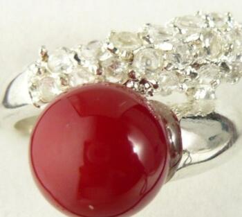 Free Shipping fine 8mm bright red shell pearl ring #7,8,9