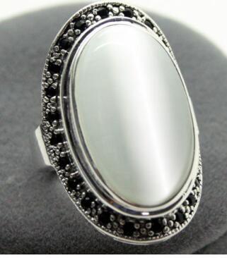 Free Shipping unsex 17X30mm Clear Opal Oval 925 Sterling Silver Marcasite Ring Size 8/9/10 valentise's gift