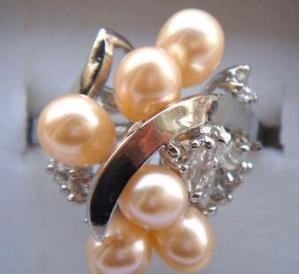 Free ShippinG lady's charm cultured pink fresh water pearl CZ ring #7,8,9