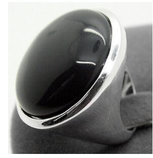 Free Shipping Rare Natural Black Natural Stone 24mm 925 Sterling Silver Jewelry Ring Size 7/8/9/10