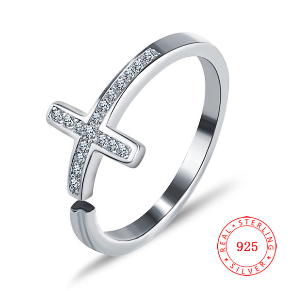 2018 cross ring design fashion 925 Sterling Silver rose gold finger ring white cubic zircon gem modern jewelry
