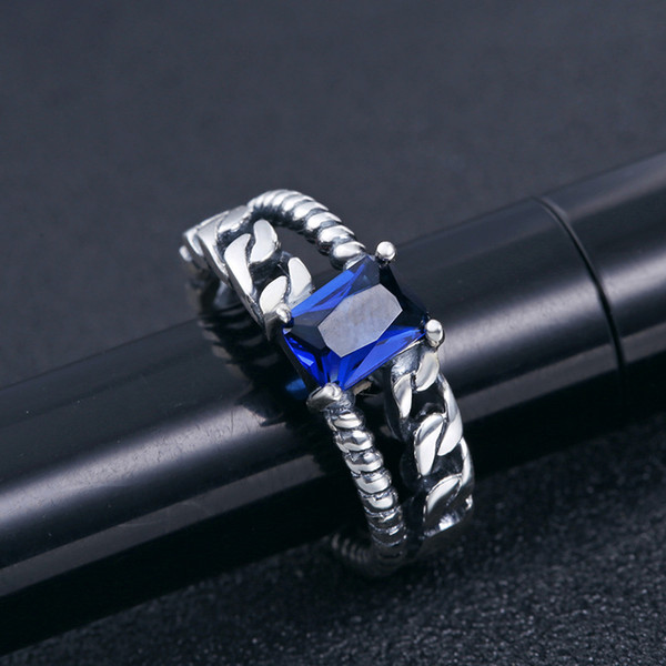 2018 cross ring design fashion tai silver 925 Sterling Silver Oxidized finger ring Black Blue gem modern jewelry