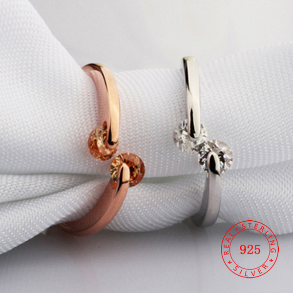 2018 new ring design fashion 925 Sterling Silver rose gold finger ring white cubic zircon gem modern jewelry