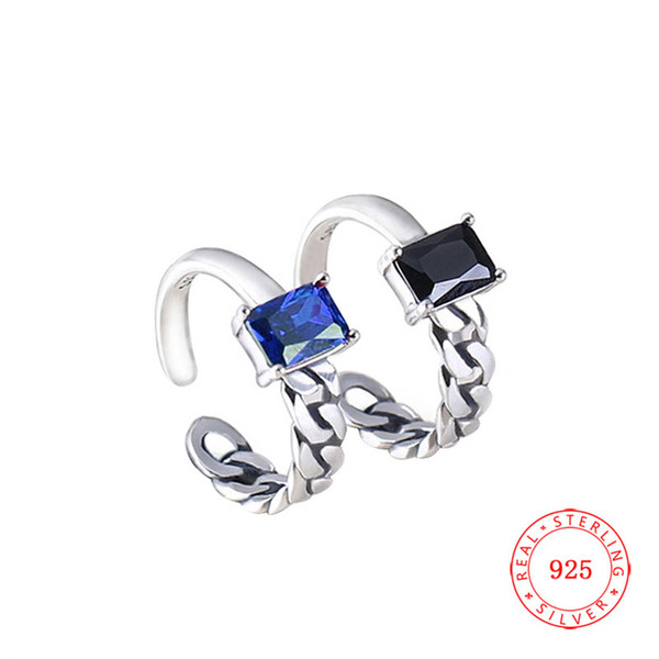 2018 cross ring design fashion 925 Sterling Silver Oxidized finger ring Black Blue gem modern jewelry