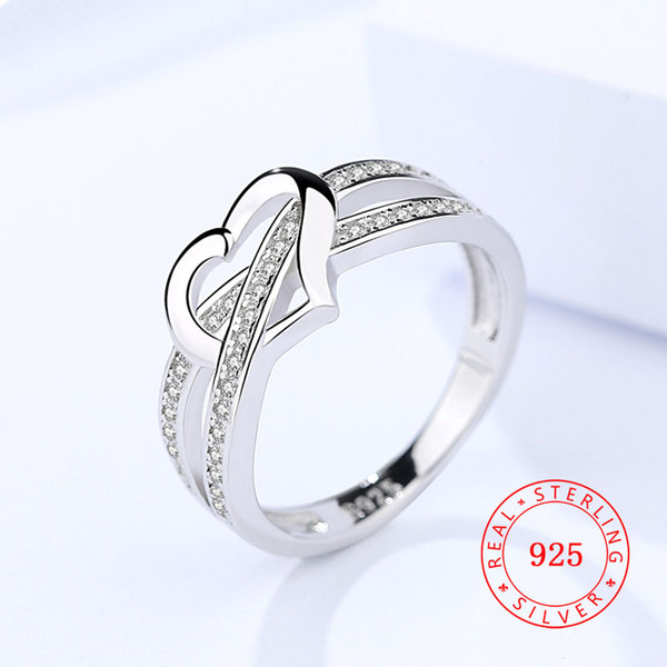 2018 White Cubic
8000
 Zirconia Classic heart shaped Real Genuine 925 Sterling Silver Jewelry Wedding Ring Engagement Ring