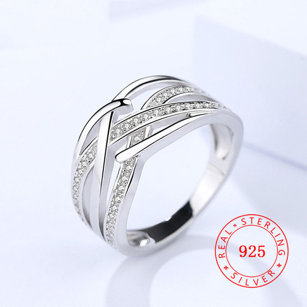 2018 new ring design fashion 925 Sterling Silver Knot lines finger ring white cubic zircon gem modern jewelry