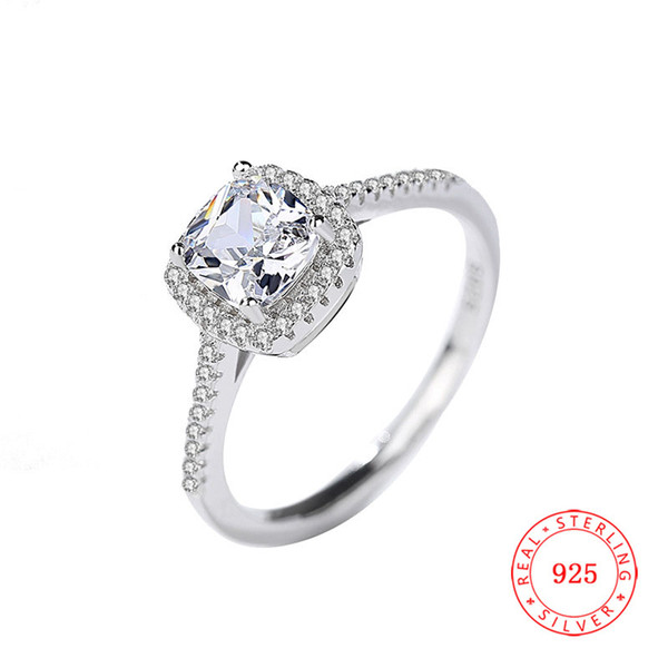 high quality ring design fashion 925 Sterling Silver big cubic zircon finger ring 6 mm white gem modern jewelry