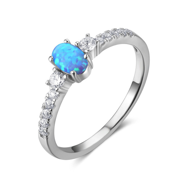 2018 Pop White Rhodium Plated Genuine New Latest Style Blue Oval Gemstone 925 Sterling Silver Ring