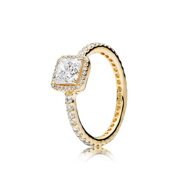 Luxury 925 Sterling Silver CZ Diamond Rings Fit Pandora Style 18K Gold Wedding Ring Women Engagement Rings Jewelry with Box